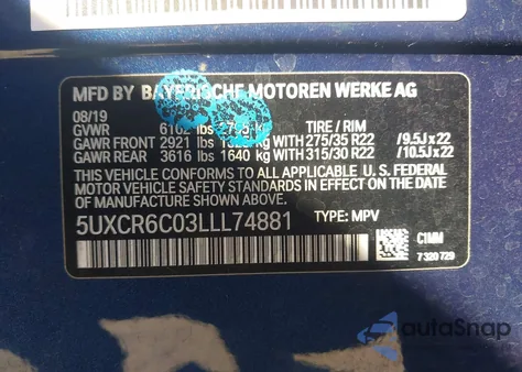 2020 BMW X5 xDrive40I из США, поврежденный, VIN 5UXCR6C03LLL74881